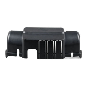 Black plastic enclosure with cylindrical end caps and central wire management channels, front view product shot.