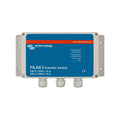 Victron Energy Filax 2 transfer switch with blue faceplate, rated 230V 50Hz 16A and 240V 60Hz 16A, mounted in gray enclosure 