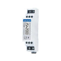 White DIN rail-mounted energy meter with digital display showing kilowatt-hours, model SDM120CTM, front product view.