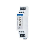 White DIN rail-mounted energy meter with digital display showing kilowatt-hours, model SDM120CTM, front product view.