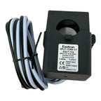Eastron split core current transformer with coiled cable and specification label showing 600V, 100A rated input, 5A output.