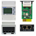 Eastron SDM630 energy meter with display, Modbus communication card, terminal block, and dual RS-485 connector module.