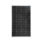 180W monocrystalline solar panel with black cells in aluminum frame, shown straight on against white background.