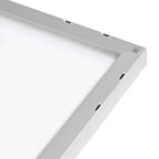 White aluminum frame corner detail showing mounting slots and internal diffuser panel for solar panel assembly.
