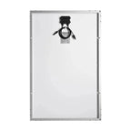 Back view of 180W monocrystalline solar panel showing aluminum frame, white surface, and mounted junction box with coiled bla