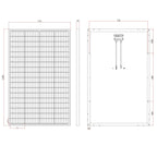 Technical dimension diagram of 180W monocrystalline solar panel showing front and back views with measurements and junction b