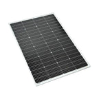 180W monocrystalline solar panel with silver aluminum frame, shown at an angle against white background.