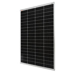 180W monocrystalline solar panel with black cells in silver aluminium frame, shown at an angle against white background.