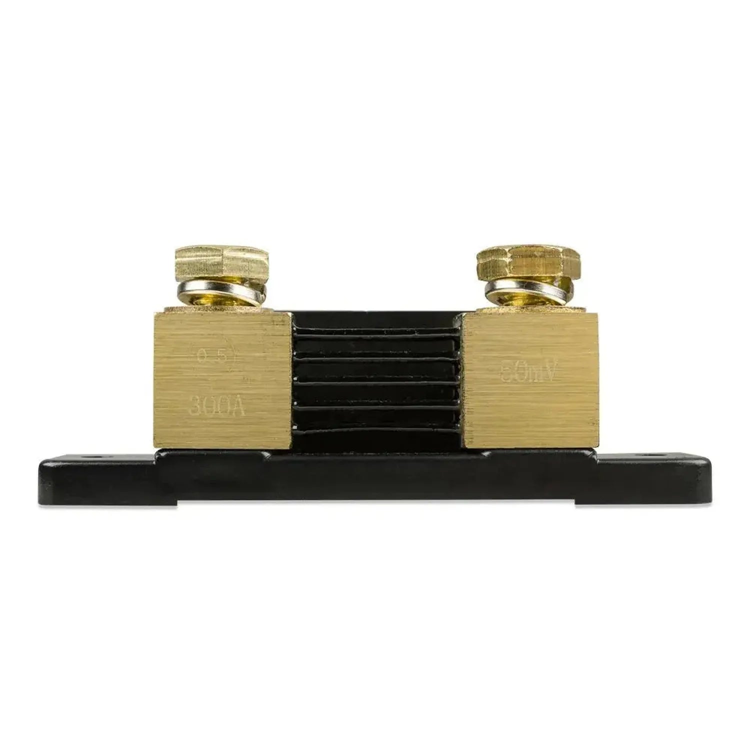 Victron SmartShunt 300A battery monitor showing brass terminals and black base, front view of product alone.