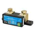 Victron SmartShunt 500A/50mV battery monitor with brass terminals and green connector block on black housing, product shot on