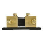 Victron SmartShunt 1000A battery monitor with brass terminals and black heat sink, mounted on black base, front view.