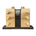 Victron 6000A shunt with brass terminals and black center core mounted on black base, front view product photo.