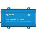 Blue Victron Energy Sun Inverter 24/250 device with mounting brackets and QR code label on front.