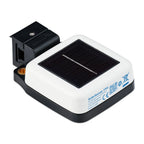 Victron SolarSense 750 wireless PV monitor with white body, black solar panel, and black sensor attachment, product shot on w