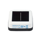 SolarSense 750 wireless PV monitor with white casing, black solar panel on top, and blue branding text on front.