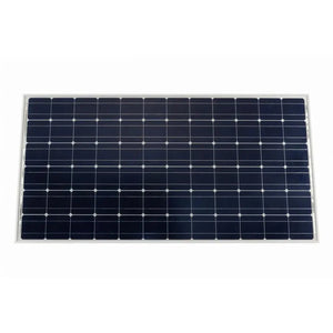 Victron 190W monocrystalline solar panel with dark blue cells arranged in a grid pattern within a silver aluminum frame, show