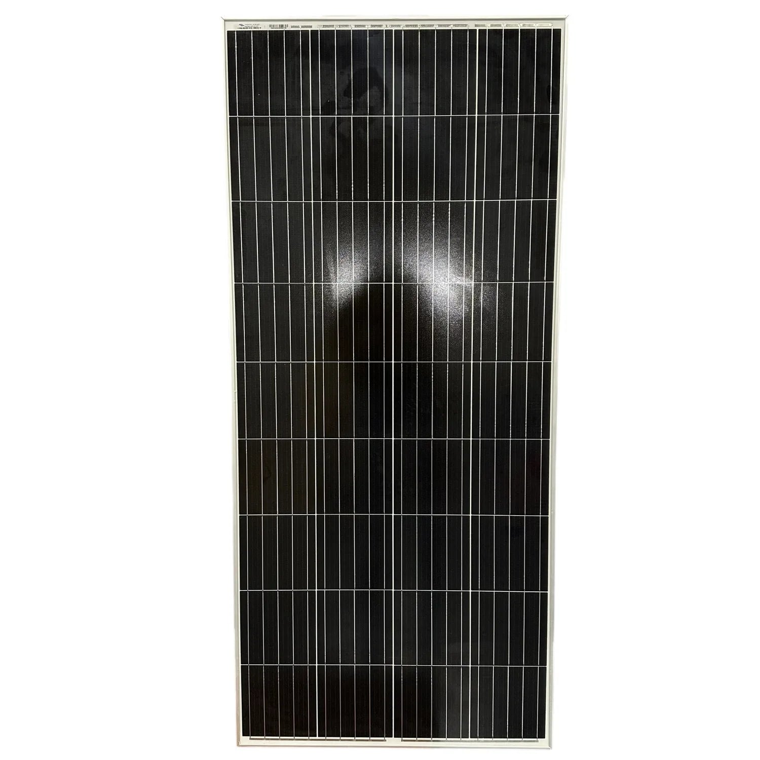 Victron 190W monocrystalline solar panel with black cells arranged in vertical columns within white frame, two bright spots v