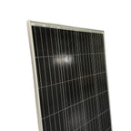 Victron 190W monocrystalline solar panel with black cells in white frame, angled against white background.