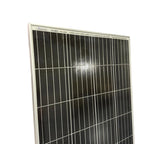 Victron 190W monocrystalline solar panel with white frame and gridded dark surface, angled view against white background.