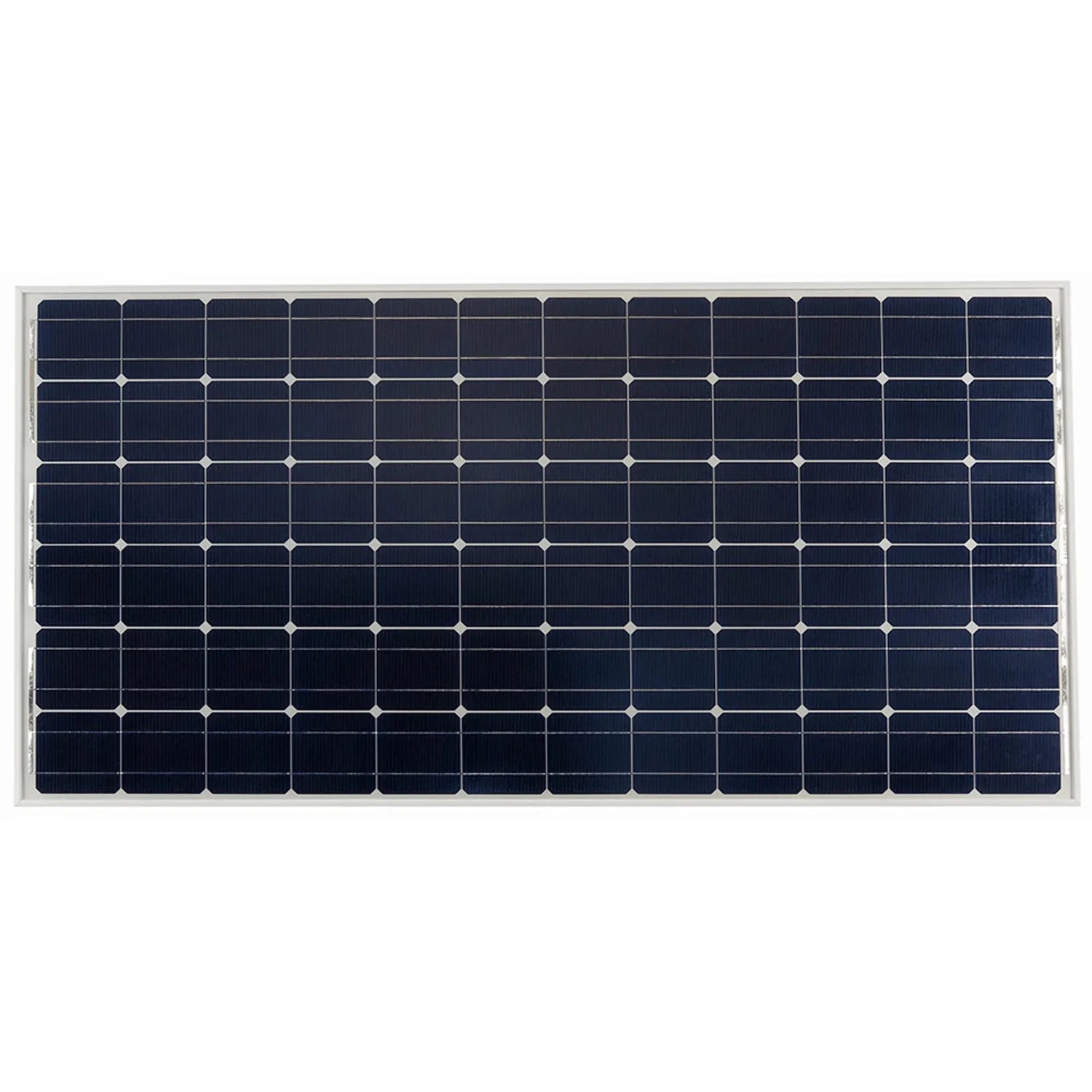 Victron 235W monocrystalline solar panel with 72 dark blue cells arranged in 6 rows and 12 columns, white frame, front view p