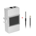 Sonoff TH Elite smart switch with display and accessories shown: device with screen and antenna, plus external antenna and RJ