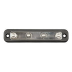 Victron Busbar 150A with black plastic cover and four silver terminal posts, mounted view.