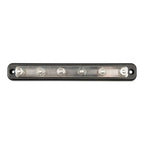 Victron 150A busbar with black rubber cover, six silver stud terminals arranged in a row, mounting holes at each end.
