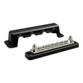 Victron 250A busbar with silver terminal studs and black plastic cover and base, shown disassembled with cover positioned abo