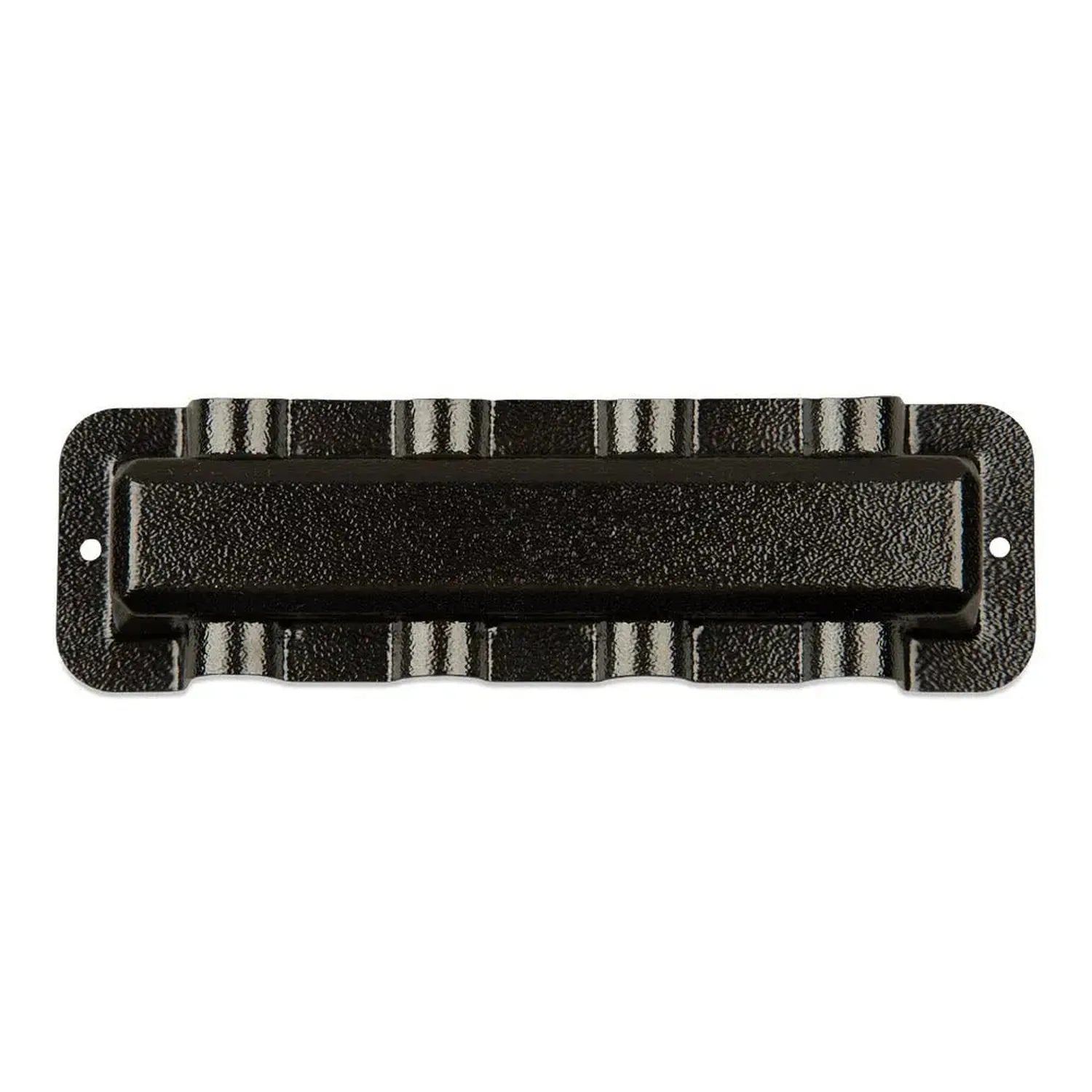 Black 250-amp busbar with striped cover and mounting holes, front view product shot.