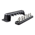 Victron 250A busbar with six stainless steel terminals and black protective cover, product shot on white background.