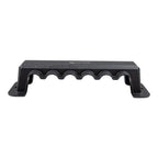 Black 6-way busbar with wavy cover design and mounting feet, product alone against white background.