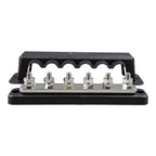 Victron 250A 6-way busbar with black plastic cover and silver terminal studs, shown as product standalone view.