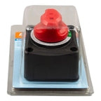 Victron 275A battery isolator switch in clear packaging, showing red lever handle and black base with mounting holes.