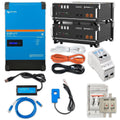 Victron Multiplus-II GX inverter kit with two stacked Pylontech US5000 battery units, cables, interface module, and accessori