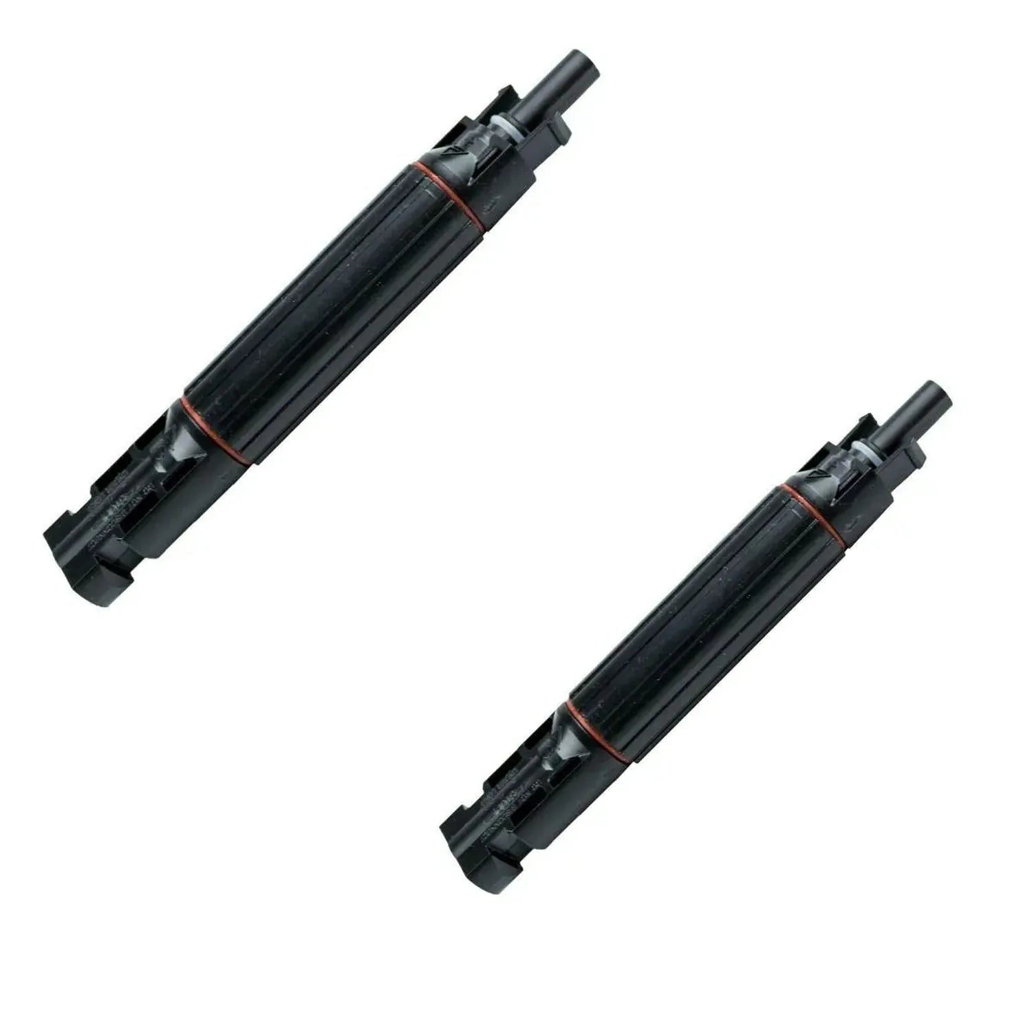 Two black cylindrical lithium battery modules with red accent bands shown at angles against white background.