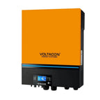 Voltacon Energy Systems hybrid inverter with orange front panel and black lower section featuring digital display and control