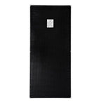 Back of 195W flexible solar panel showing black textured surface with white corner grommets and specifications label.