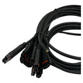 Black modular power cable bundle with eight connectors featuring red accent bands, coiled and fanned out against white backgr