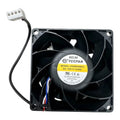 YCCFAN DC brushless cooling fan assembly, model YDH8038B12, 12V 0.65A, with black plastic housing and white connector cable.