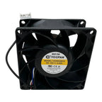 YCCFAN DC brushless cooling fan assembly, model YDH8038B12, 12V 0.65A, shown front view with black plastic housing and white 